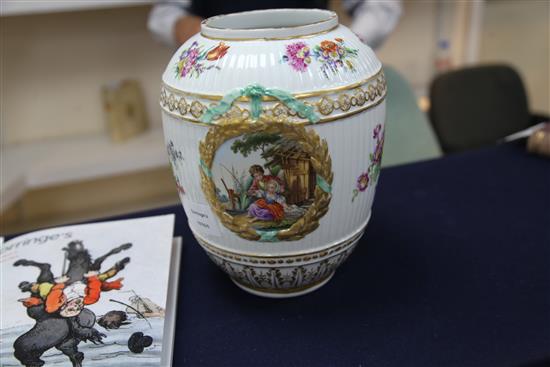 A pair of large Berlin fluted ovoid jars and covers, late 19th century, height 34.5cm
